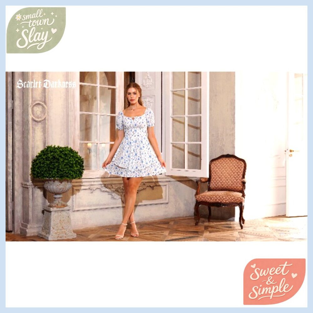 Floral Square Neck A-Line Sundress with Pockets, Smocked Back - Picture 7 of 7